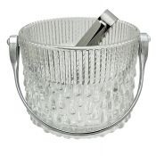 Mid-Century Modern French Glass Ice Bucket & Tongs