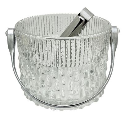 Mid-Century Modern French Glass Ice Bucket & Tongs