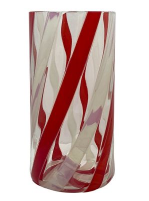 Mid-Century Modern Murano Red & White Stripe Vase