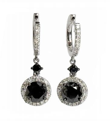 Modern Black Diamond and Diamond 14kt Drop Earrings