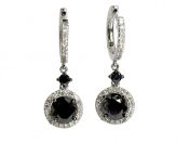 Modern Black Diamond and Diamond Drop Earrings