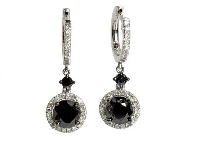 Modern Black Diamond and Diamond Drop Earrings