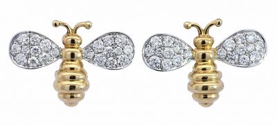 Modern .40ct Diamond Bee Earrings in 18kt Yellow and White Gold