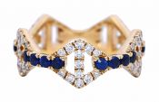  Modern .45ct Sapphire and Diamond Geometric Eternity Band in 18kt Yellow Gold