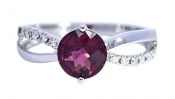 Modern .56ct Rhodolite Garnet and Diamond Ring in 14kt White Gold