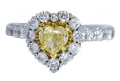 Modern .71ct Fancy Yellow Heart Shaped Diamond Ring in 18kt Yellow and White Gold