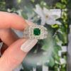 Modern .75ct Emerald and Diamond Ring in 18kt White Gold
