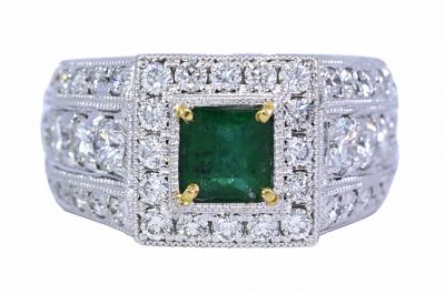 Modern .75ct Emerald and Diamond Ring in 18kt White Gold