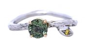 Modern .80ct Green Sapphire and Diamond Ring in 14kt Yellow and White Gold