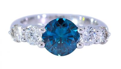 Modern 1.33ct Blue Diamond Engagement Ring in 14kt White Gold