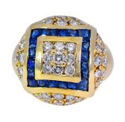Modern 1.83ct Diamond and Sapphire Ring in 18kt Yellow Gold