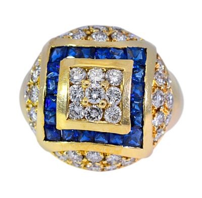 Modern 1.83ct Diamond and Sapphire Ring in 18kt Yellow Gold