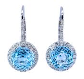 Modern 11.06ct Blue Topaz and Diamond Earrings in 14kt White Gold