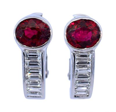 Modern 2.50ct Ruby and Diamond Huggy Earrings in 18kt White Gold