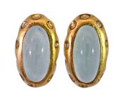 Modern 9.18ct Aquamarine and Diamond Earrings in 18kt Yellow Gold