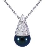 Modern Black Pearl and Diamond Necklace in Platinum