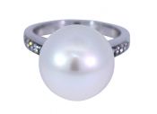 Modern South Sea Pearl and Diamond Ring in 18kt White Gold