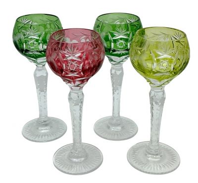 Multi-Coloured Bohemian Coloured Crystal Liqueur Glasses