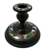 Pietra Dura Ashford Derbyshire Black Marble Candlestick 
