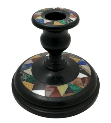 Pietra Dura Ashford Derbyshire Black Marble Candlestick
