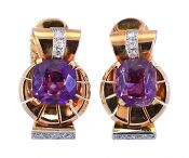Retro 8.77ct Amethyst Earrings in 18kt Yellow Gold and Platinum