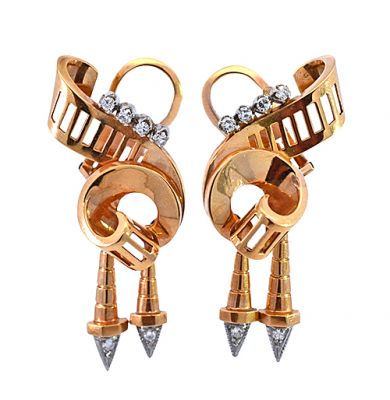 Retro .30ct Diamond Earrings in 18kt Rose and White Gold