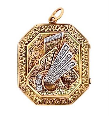 Retro Portuguese .62ct Diamond Locket in 19kt Yellow Gold and Platinum