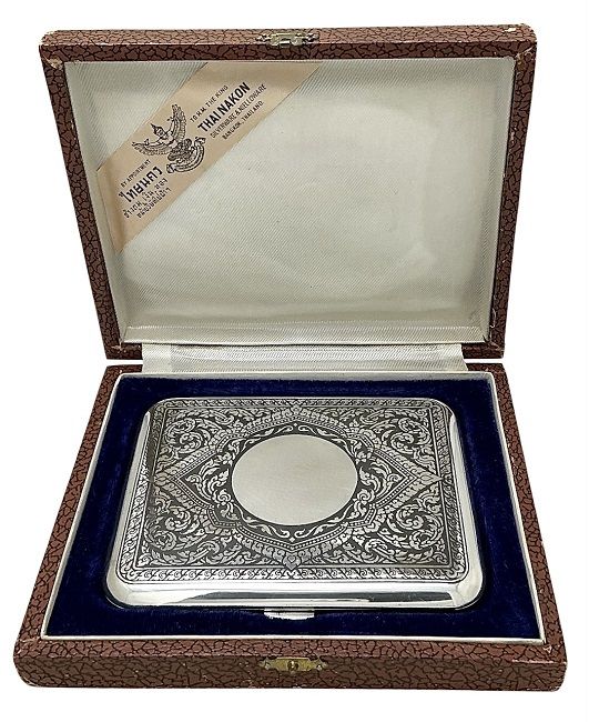 thailand cigarettes case Thai Nakon Sterling Silver Niello Enamel Cigarette Case