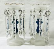 Victorian Blue & White Opaline Lustres