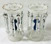 Victorian Blue & White Opaline Lustres