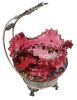 Victorian Enamelled Cranberry Bride’s Basket / Centrepiece Bowl