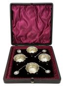 Victorian Sterling Silver Salt Cellars & Spoons, Walker & Hall Sheffield 1889-90