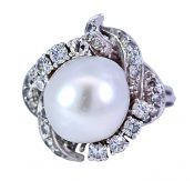 Vintage Baroque Pearl and Diamond Ring in Platinum