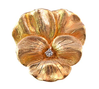 Vintage Diamond Pansy Brooch in 14kt Yellow Gold
