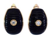 Vintage .07ct Diamond and Black Onyx Earrings in 18kt Yellow Gold