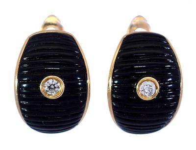 Vintage .07ct Diamond and Black Onyx Earrings in 18kt Yellow Gold