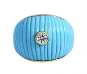 Vintage .14ct Diamond and Turquoise Ring in 18kt Yellow Gold