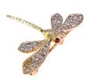 Vintage .25ct Diamond and Ruby Dragonfly Brooch in 14kt Yellow Gold