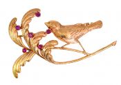 Vintage .40ct Ruby Bird Brooch in 14kt Yellow Gold
