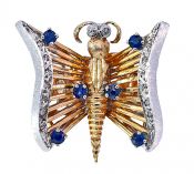 Vintage .42ct Sapphire and Diamond Butterfly Ring in 14kt Yellow and White Gold