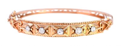 Vintage .44ct Diamond Etruscan Bangle in 14kt Yellow Gold
