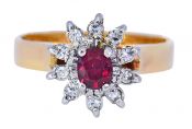 Vintage .49ct Ruby and Diamond Cluster Ring in 18kt Yellow and White Gold