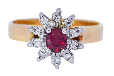 Vintage .49ct Ruby and Diamond Cluster Ring in 18kt Yellow and White Gold