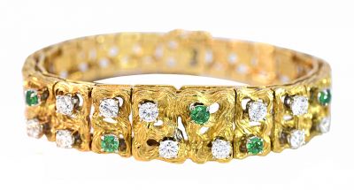 Vintage .52ct Emerald and Diamond Bracelet in 18kt Yellow and White Gold