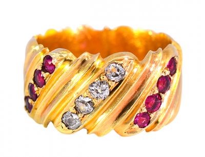 Vintage .63ct Ruby and Diamond Band in 18kt Yellow Gold