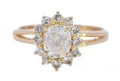 Vintage .64ct Old Mine Cut Diamond 18kt Cluster Engagement Ring