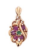 Vintage .75ct Ruby and Emerald Pendant in 14kt Yellow Gold
