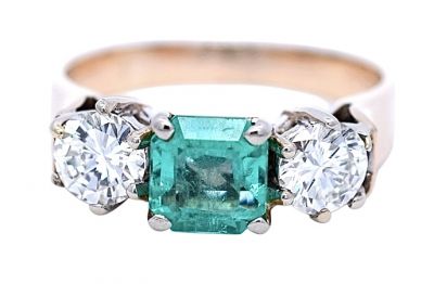 Vintage 1.17ct Emerald and Diamond 14kt Engagement Ring