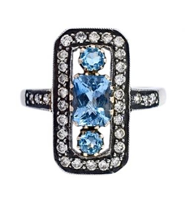 Vintage 1.21ct Aquamarine and Diamond Ring in 18kt Yellow Gold