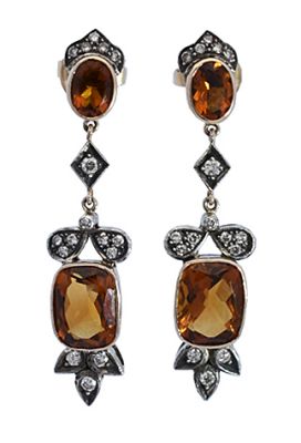 Vintage 1.22ct Madeira Citrine and Diamond Earrings in 18kt Yellow Gold and Silver